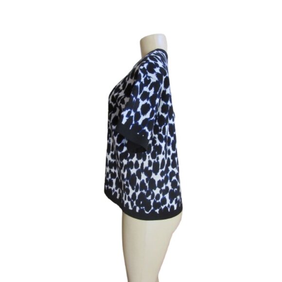 Kate Spade New York Crewneck Short Sleeve Black & White Leopard Print Sweater - - Picture 3 of 5